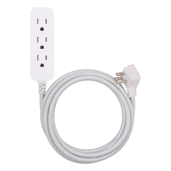 39624-T2 – JASCO Extension Cord, 3 Prong/ 3 Grounded AC Outlet 10 Foot Length White/ Gray Without Plug Head Handle